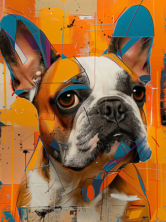 Französische Bulldogge - Modernes Hundegemälde als Kunstdruck auf Leinwand, Acrylglas, Alu-Dibond oder als Poster