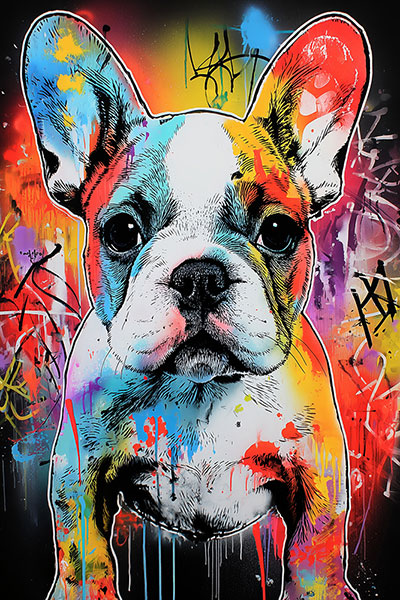 Französische Bulldogge Streetart Martimer Kunstdruck auf Leinwand, Acrylglas oder als Poster