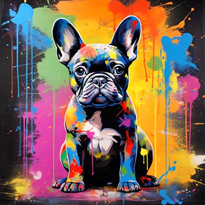 Pop Art Frenchie - modernes Wandbild einer französischen Bulldogge im Pop art Stil als Kunstdruck auf Leinwand, Acrylglas, Alu-Dibond oder als Poster