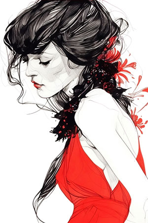 Frau in rot - modernes Wandbild als Kunstdruck auf Leinwand, Acrylglas, Alu-Dibond oder als Poster