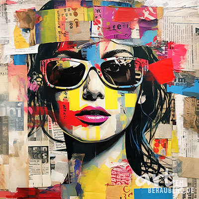 Frau mit Sonnenbrille - modernes digitales Gemälde Wandbild auf Leinwand oder Acrylglas