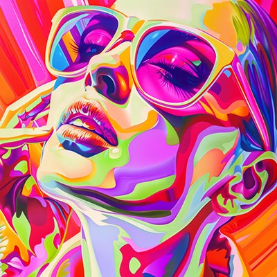 Pop Art Porträt - Weibliches Gemälde als Kunstdruck auf Leinwand, Acrylglas, Alu-Dibond oder als Poster