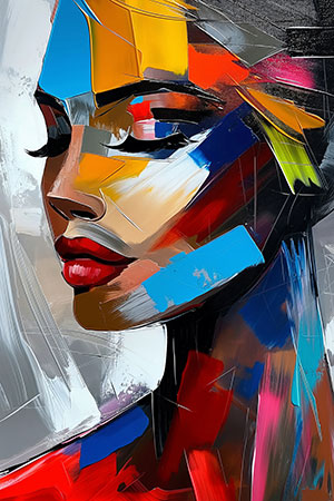 Abstraktes Gesicht - Modernes abstraktes Gemäldes eines weiblichen Porträts auf Leinwand, Acrylglas, Alu-Dibond oder als Poster