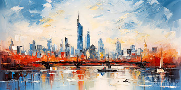 Frankfurt Skyline - modernes Wandbild im Stil eines Gemäldes als Kunstdruck auf Leinwand, Acrylglas, Alu-Dibond oder als Poster