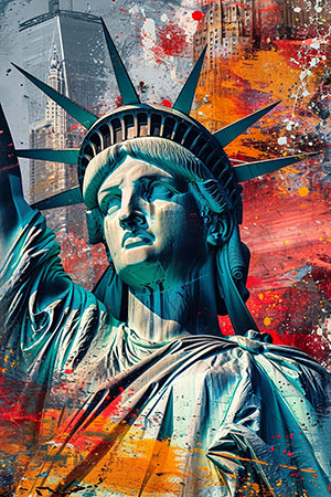 New York Collage - modernes Wandbild im Aquarellstil als Kunstdruck auf Leinwand, Acrylglas, Alu-Dibond oder als Poster