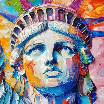 Freiheitsstatue - New York Wandbild im Stil eines Gemäldes auf Leinwand, Acrylglas, Alu-Dibond oder als Poster