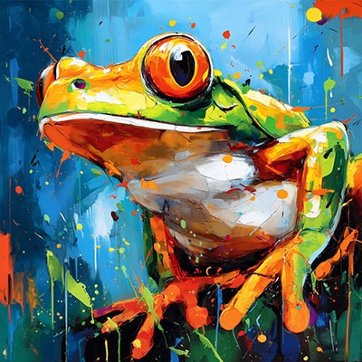 Farbenfroher Frosch - Gemälde als Kunstdruck auf Leinwand, Acrylglas oder als Poster