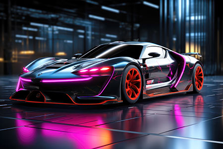 Neon Supercar II - Modernes digitales Gemälde Wandbild auf Leinwand oder Acrylglas