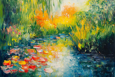 Gartenteich - Impressionistisches Gemälde als Kunstdruck auf Leinwand, Acrylglas, Alu-Dibond oder als Poster