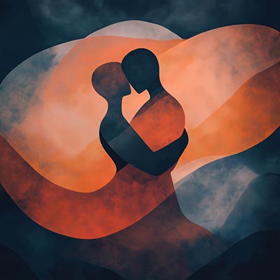 Geborgenheit - Abstraktes Wandbild zum Thema Liebe, Zuneigung, auf Leinwand, Acrylglas, Alu-Dibond oder als Poster