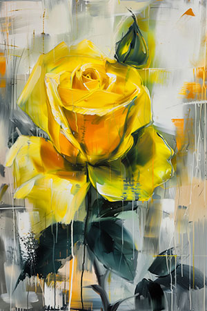 Gelbe Rose - Modernes Blumengemälde auf Leinwand, Acrylglas, Alu-Dibond oder als Poster