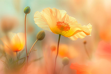 Gelber Mohn - Fotorealistisches Blumenmotiv als Kunstdruck auf Leinwand, Acrylglas, Alu-Dibond oder als Poster