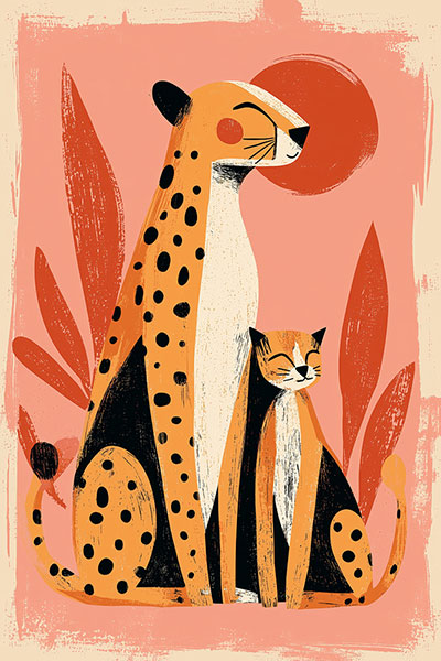 Gepardenmutter und Junges Gemälde Kunstdruck auf Leinwand, Acrylglas oder als Poster