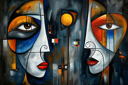 Gesichter der Nacht III - Mysteriöse Gesichter im Stil eines modernen Gemäldes als Kunstdruck auf Leinwand, Acrylglas, Alu-Dibond oder als Poster