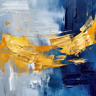 Blau und Gold - modernes Wandbild im Stil eines abstrakten Gemäldes als Kunstdruck auf Leinwand, Acrylglas, Alu-Dibond oder als Poster