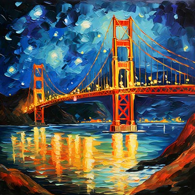Golden Gate Bridge - modernes Wandbild im Stil eines Gemäldes als Kunstdruck auf Leinwand, Acrylglas, Alu-Dibond oder als Poster