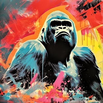 Bunter Gorilla - modernes digitales Gemälde Wandbild auf Leinwand oder Acrylglas