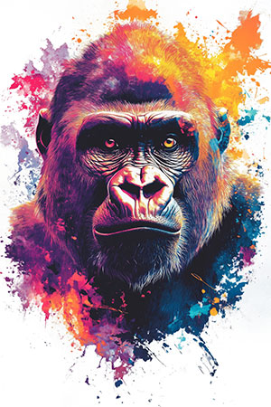 Gorilla Pop Art - Wandbild im Stil eines Gemäldes auf Leinwand, Acrylglas, Alu-Dibond oder als Poster
