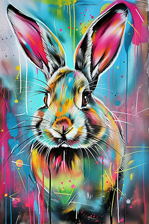 Graffiti Hase - modernes Streetart Motiv als Kunstdruck auf Leinwand, Acrylglas, Alu-Dibond oder als Poster