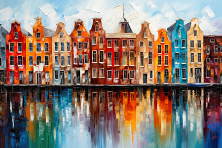 Amsterdam - modernes Wandbild im Stil eines Gemäldes als Kunstdruck auf Leinwand, Acrylglas, Alu-Dibond oder als Poster