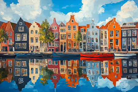 Gracht in Amsterdam - Gemälde Kunstdruck auf Leinwand, Acrylglas, Alu-Dibond oder als Poster