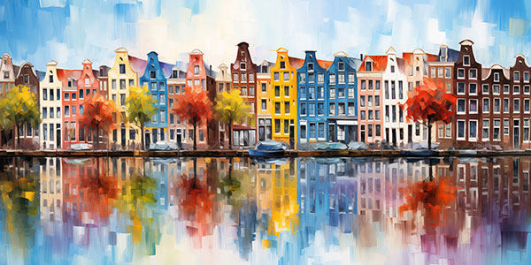 Häuser & Gracht von Amsterdam Gemälde Kunstdruck auf Leinwand, Acrylglas oder als Poster