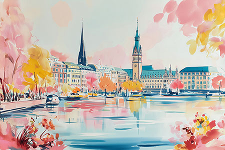 Binnenalster im Frühling - Hamburg Gemälde als Kunstdruck auf Leinwand, Acrylglas oder als Poster