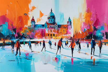 Hannover im Winter - Modernes Gemälde als Kunstdruck auf Leinwand, Acrylglas oder als Poster
