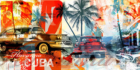 Cuba Collage - Modernes Pop Art Wandbild als Kunstdruck auf Leinwand, Acrylglas, Alu-Dibond oder als Poster