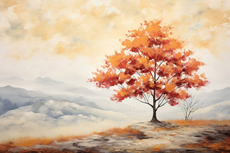 Herbstlicher Baum - modernes Wandbild im Stil eines Gemäldes als Kunstdruck auf Leinwand, Acrylglas, Alu-Dibond oder als Poster