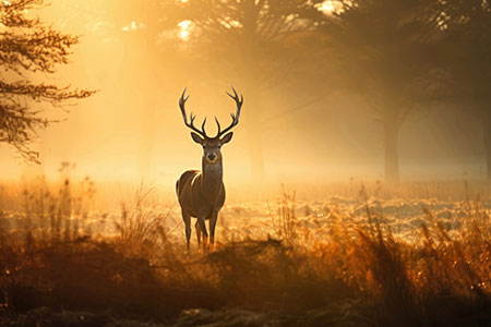Hirsch auf einer Lichtung - Wandbild auf Leinwand, Acrylglas, Alu-Dibond oder als Poster