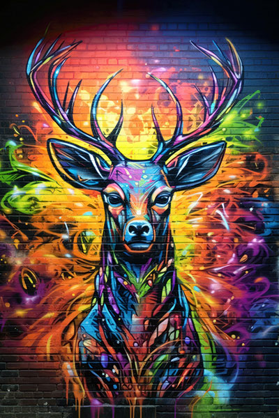 Hirsch Street Art Graffiti als Wandbild auf Leinwand, Acrylglas oder als Poster