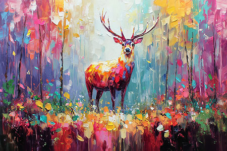 Hirsch im bunten Wald - Gemälde als Kunstdruck auf Leinwand, Acrylglas oder als Poster