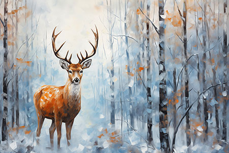 Hirsch im Winterwald Martimer Kunstdruck auf Leinwand, Acrylglas oder als Poster
