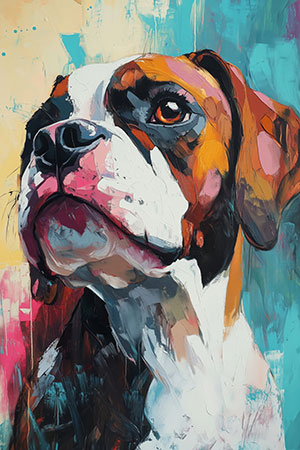 Boxer Porträt - Wandbild im Stil eines Gemäldes auf Leinwand, Acrylglas, Alu-Dibond oder als Poster