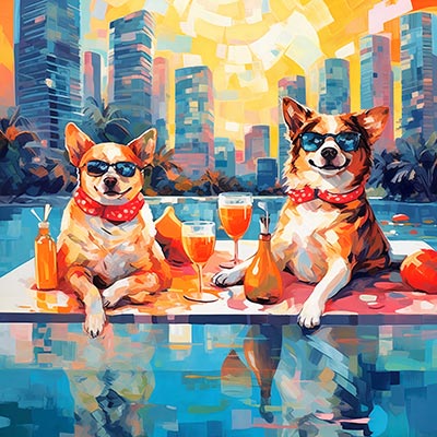 Cool Dogs - modernes digitales Gemälde Wandbild auf Leinwand oder Acrylglas