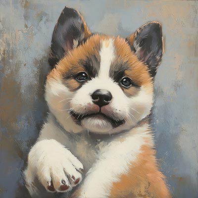 American Akita Welpe - Wandbild im Stil eines Gemäldes auf Leinwand, Acrylglas, Alu-Dibond oder als Poster