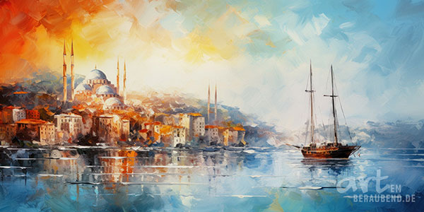 Am Bosporus - modernes Wandbild im Stil eines Gemäldes als Kunstdruck auf Leinwand, Acrylglas, Alu-Dibond oder als Poster