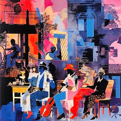 Jazz Café II - Kunstdruck eines modernen digitalen Gemäldes auf Leinwand, Acrylglas, Alu-Dibond oder als Poster