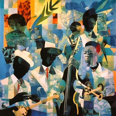 Jazz-Café - modernes Wandbild im Stil eines Gemäldes als Kunstdruck auf Leinwand, Acrylglas, Alu-Dibond oder als Poster