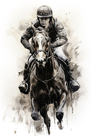 Jockey Illustration - modernes Wandbild als Kunstdruck auf Leinwand, Acrylglas, Alu-Dibond oder als Poster