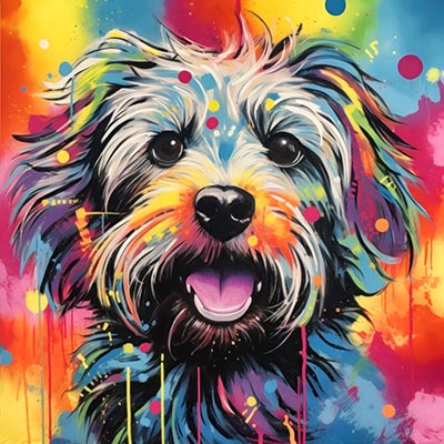 Kleiner Hund im Pop Art Stil - modernes Wandbild als Kunstdruck auf Leinwand, Acrylglas, Alu-Dibond oder als Poster