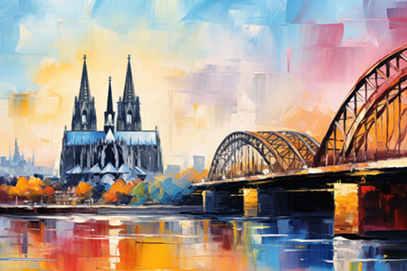 Kölner Dom - modernes Wandbild im Stil eines Gemäldes als Kunstdruck auf Leinwand, Acrylglas, Alu-Dibond oder als Poster