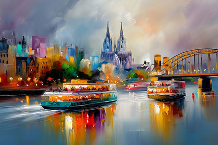 Abendstimmung am Rhein - Köln Gemälde als Kunstdruck Leinwandbild