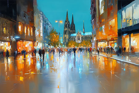 Köln bei Nacht Gemälde Kunstdruck auf Leinwand, Acrylglas oder als Poster