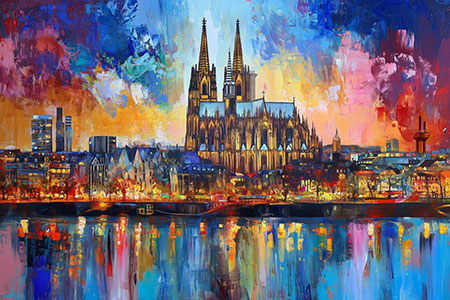Köln abstrakt - Wandbild im Stil eines Gemäldes auf Leinwand, Acrylglas, Alu-Dibond oder als Poster