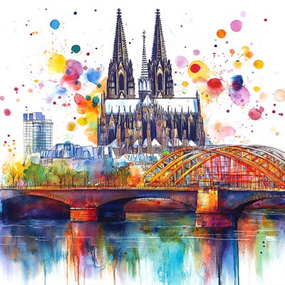 Köln Popart - Wandbild im Stil eines Gemäldes auf Leinwand, Acrylglas, Alu-Dibond oder als Poster