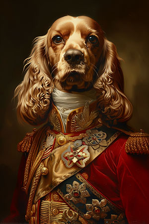 Königlicher Cocker - Ein Cocker Spaniel im Stil eines königlichen Porträts auf Leinwand, Acrylglas, Alu-Dibond oder als Poster