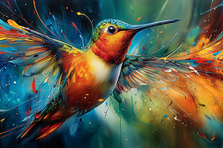 Kolibri im Farbrausch Gemälde Kunstdruck auf Leinwand, Acrylglas oder als Poster