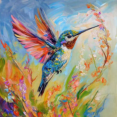 Kolibri - Wandbild im Stil eines Gemäldes auf Leinwand, Acrylglas, Alu-Dibond oder als Poster